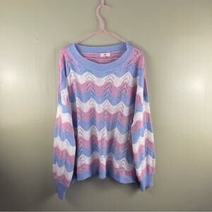 Entro wavy print crochet colorful sweater